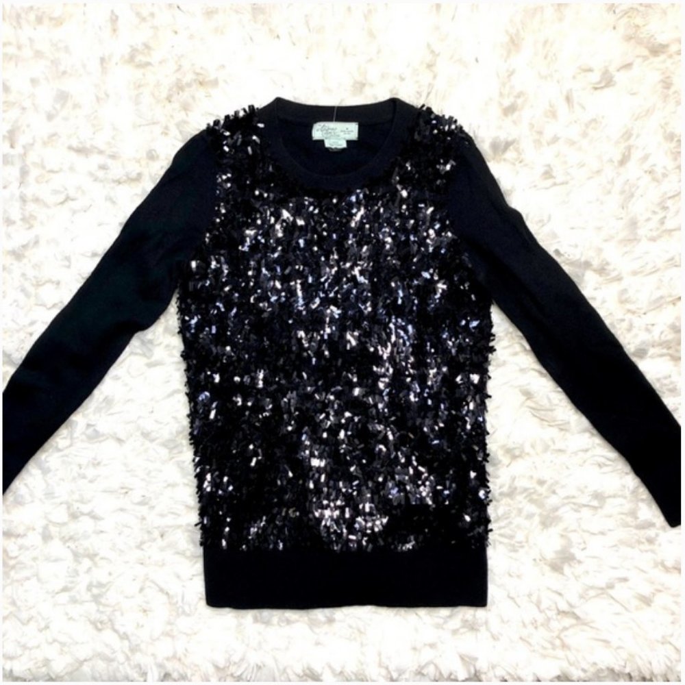 kate spade madison avenue Black Baguette Sequin sweater top size xs nwot